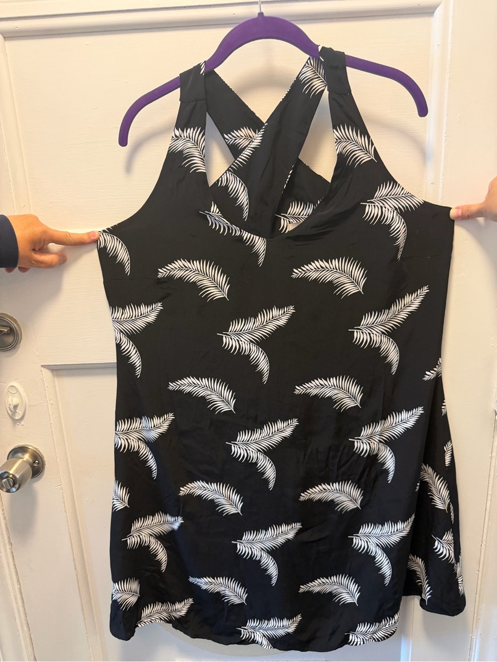 NWT - LOFT Black One-Shoulder Palm-Print Dress